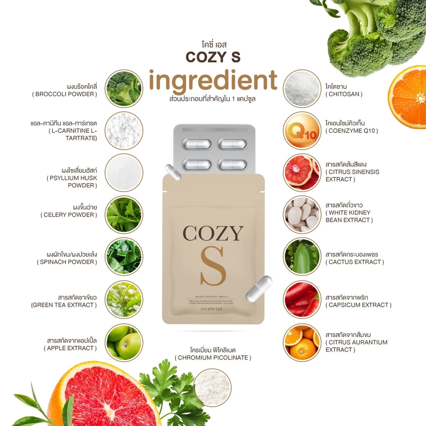 COZY S Dietary Supplement Control Fat Weight Manage Burn Block Break 10 Caps