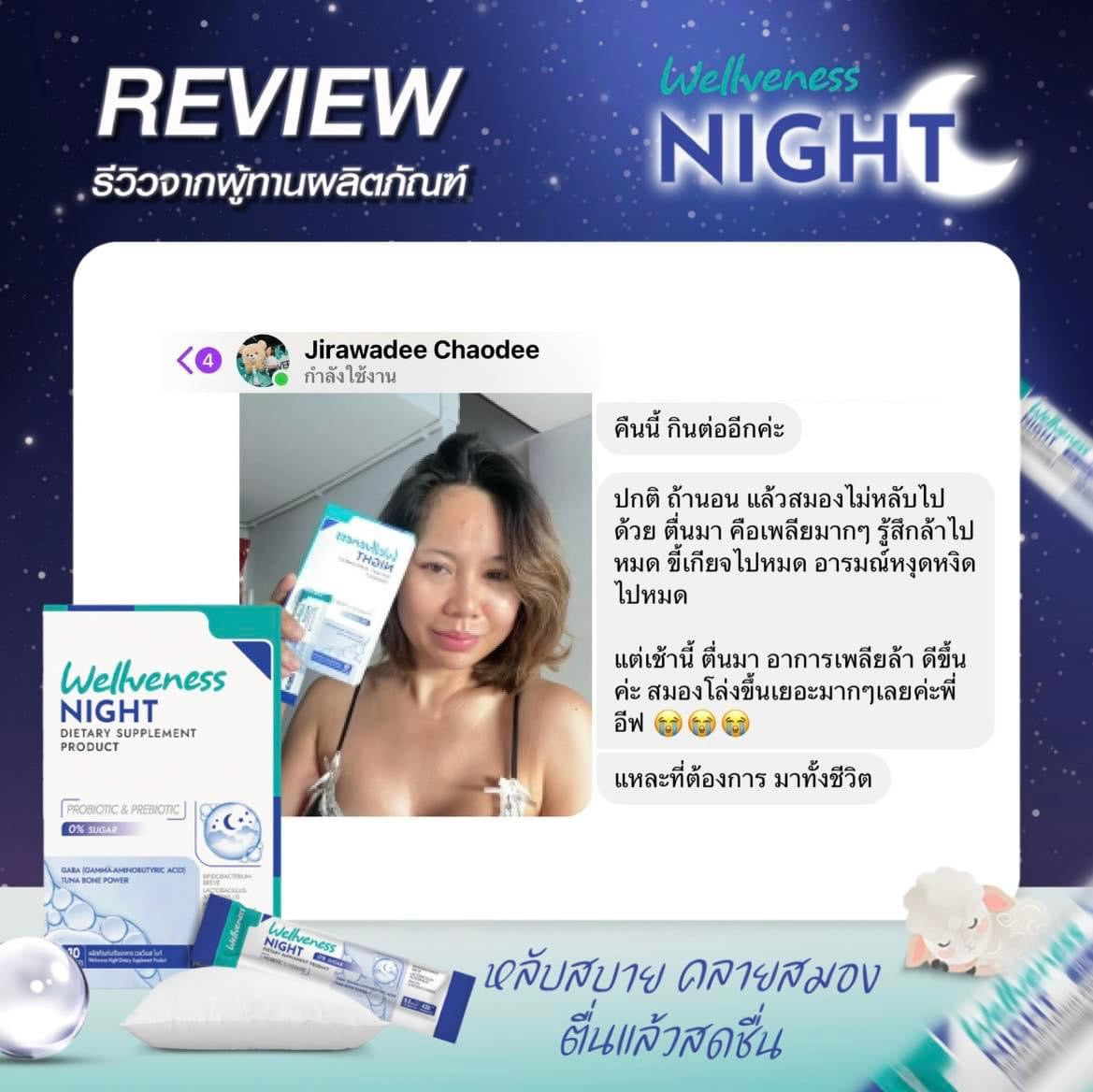 Wellveness Night หลับสบาย คลายเครียด ปรับคลื่นสมอง ไม่ตื่นกลางดึก - เวลวีเนส ไนท์ ผลิตภัณฑ์เสริมอาหาร Night Dietary