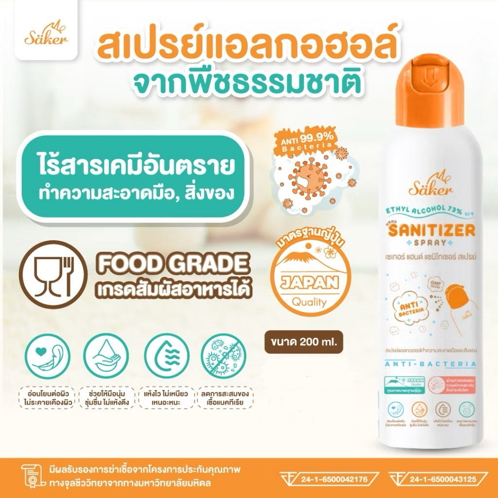 Säker Hand Sanitizer Spray สเปรย์แอลกอฮอล์จากพืชธรรมชาติ